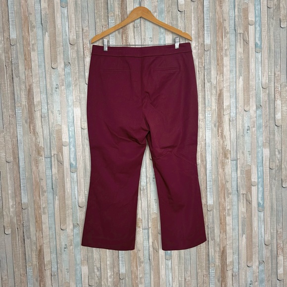 J Crew 14 Burgundy Red Kelsey Flare Pant Cropped Cotton Trousers Career Work - Picture 5 of 13
